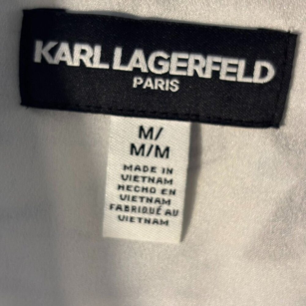 Karl Lagerfeld Paris Womens Graphic Print Long Sleeve Button-Down Shirt M 100% P - Picture 3 of 13